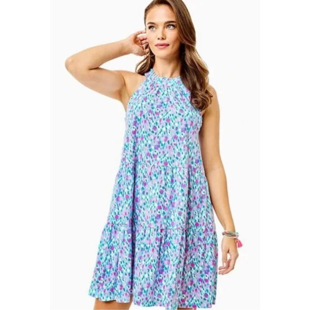 Lilly Pulitzer Jerrica Mini Swing Dress‎ Ruffle Printed Ruffle Halter Cotton M